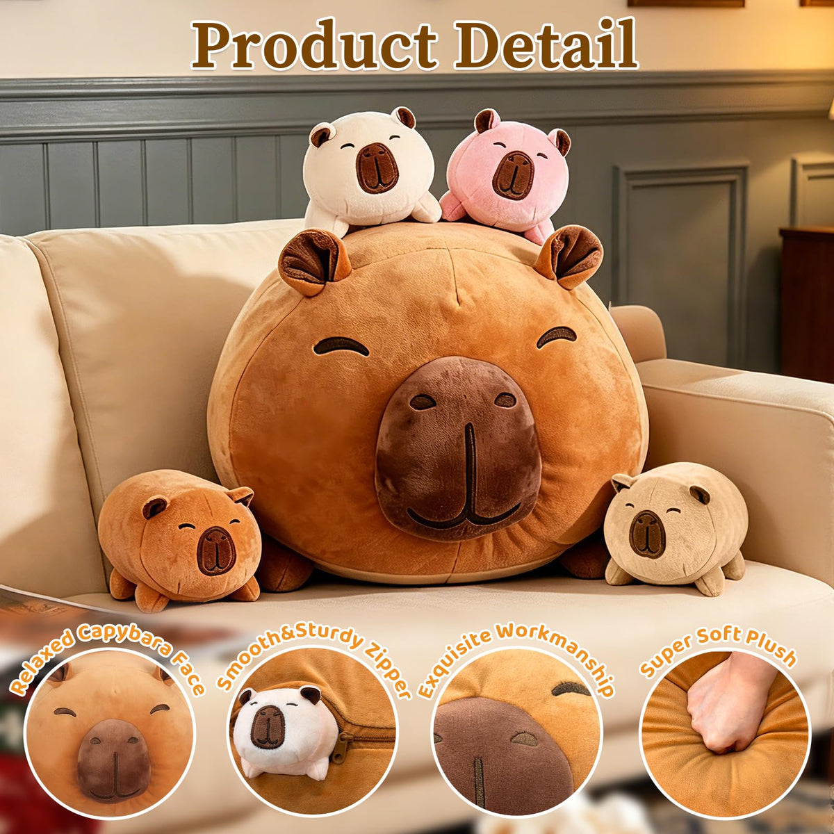 MMguai Capybara Plush ultra-soft fabric for gentle hugs and comfort.