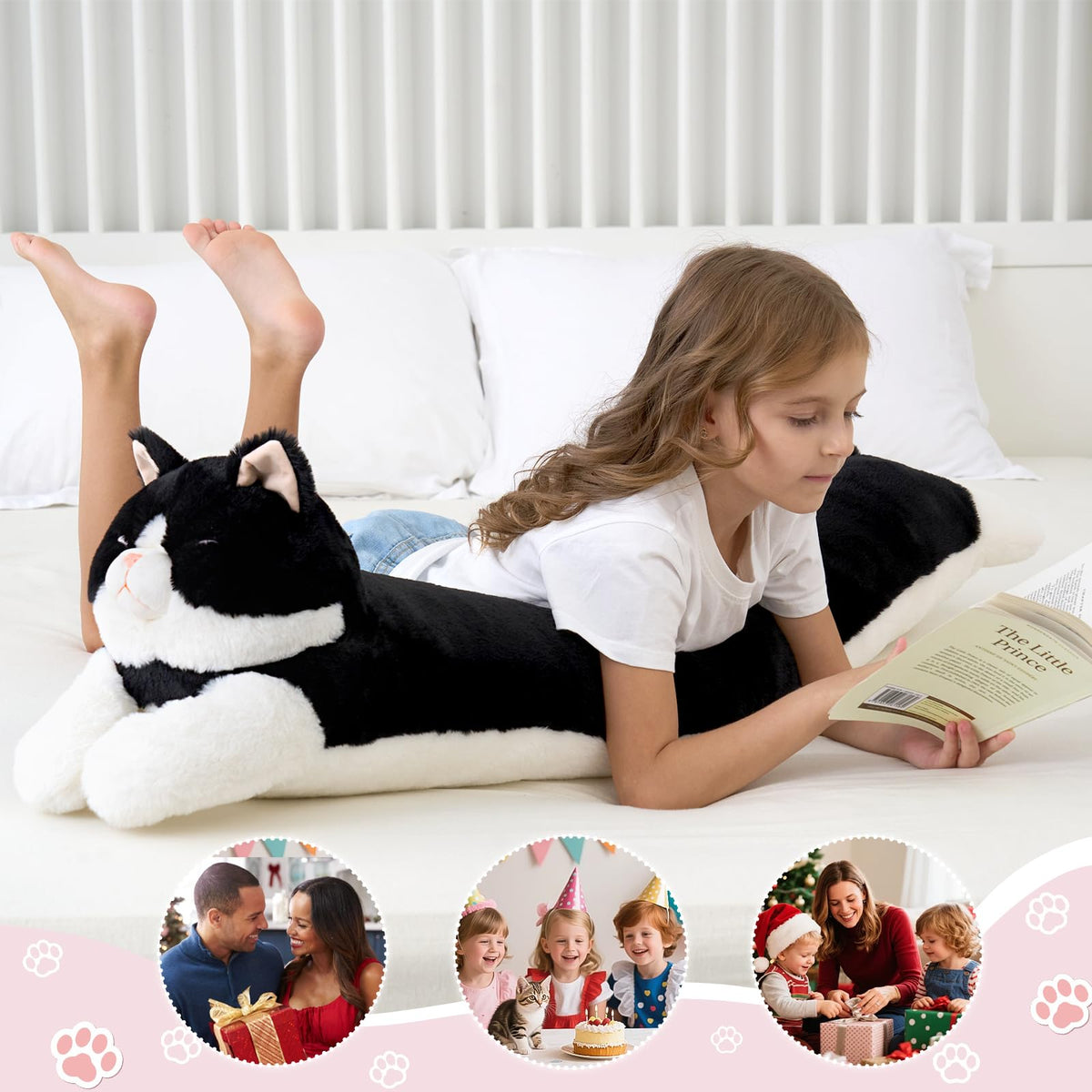 MMguai embroidered eyes and nose ensure safe snuggles with the cat plush.
