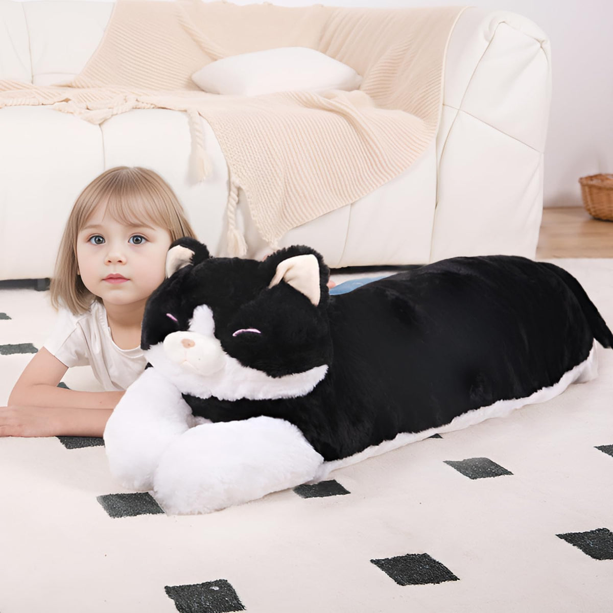 MMguai giant black cat plush pillow, 40-inch cuddle companion for cozy naps