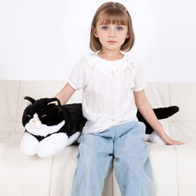 MMguai giant black and white cat plush face with embroidered eyes