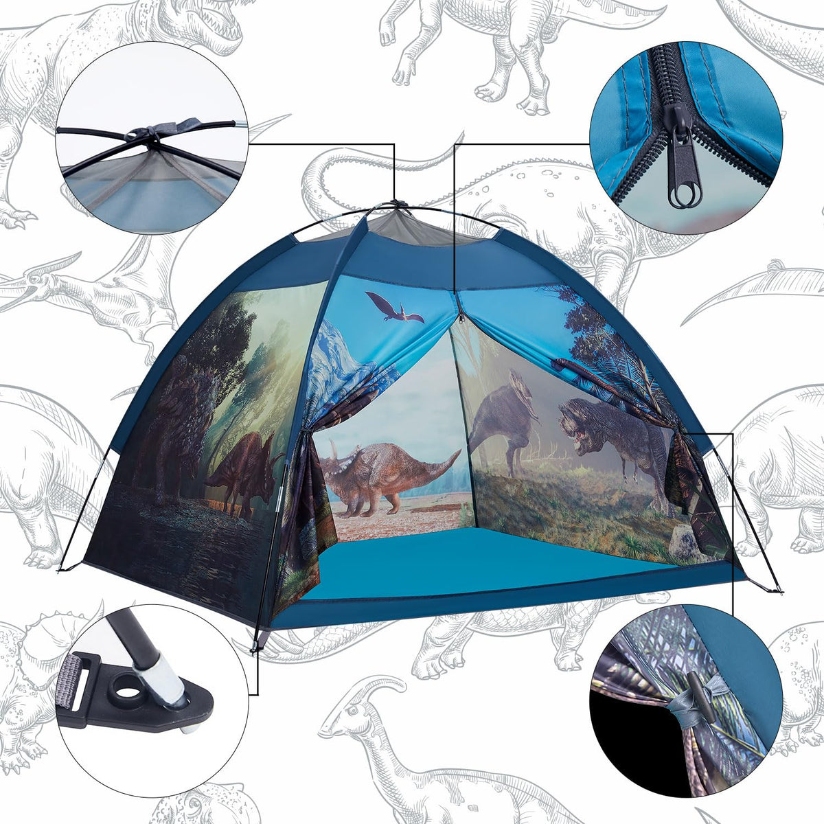 Mnagant dinosaur tent portable folded design for storage
