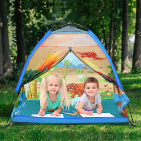Mnagant durable tent with safety fiberglass poles for kids.