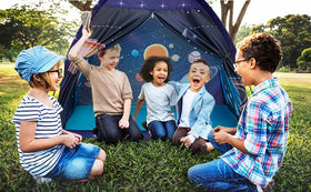Mnagant Space World Play Tent folded compact mode illustrates portable storage for travel