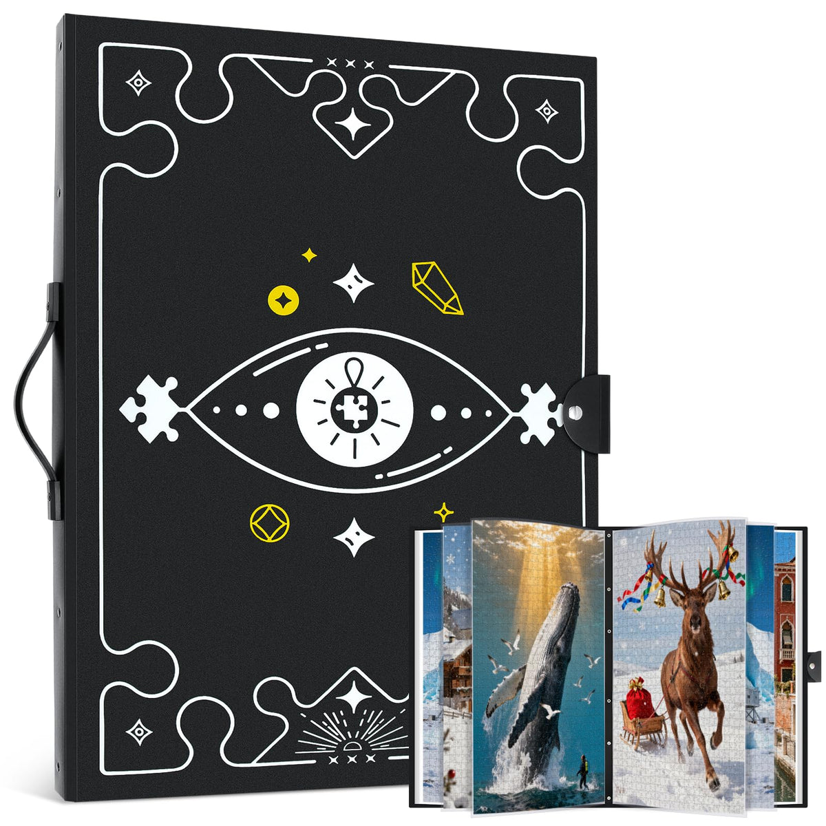 MnnktClair puzzle storage with 26 pockets keeps 1000-piece puzzles organized and ready to display.
