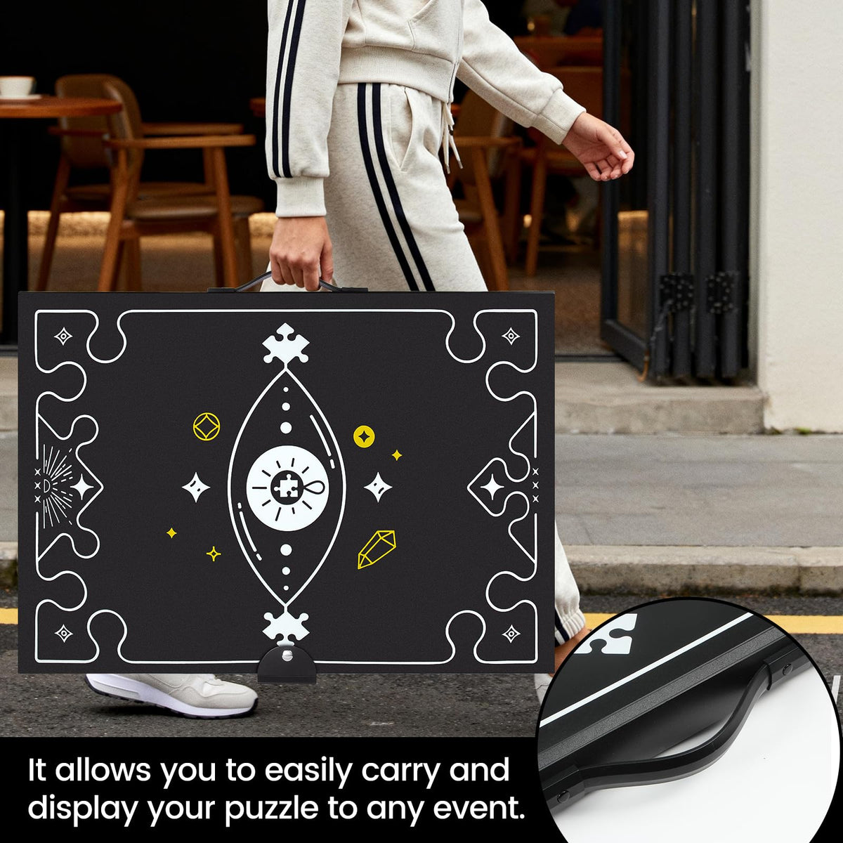 MnnktClair puzzle storage side-buttons ensure secure closure and spill-free packing.