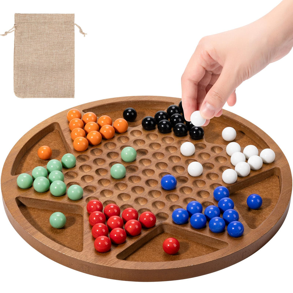 MNYUN 12-Inch wooden Chinese Checkers board for durable, family-friendly play