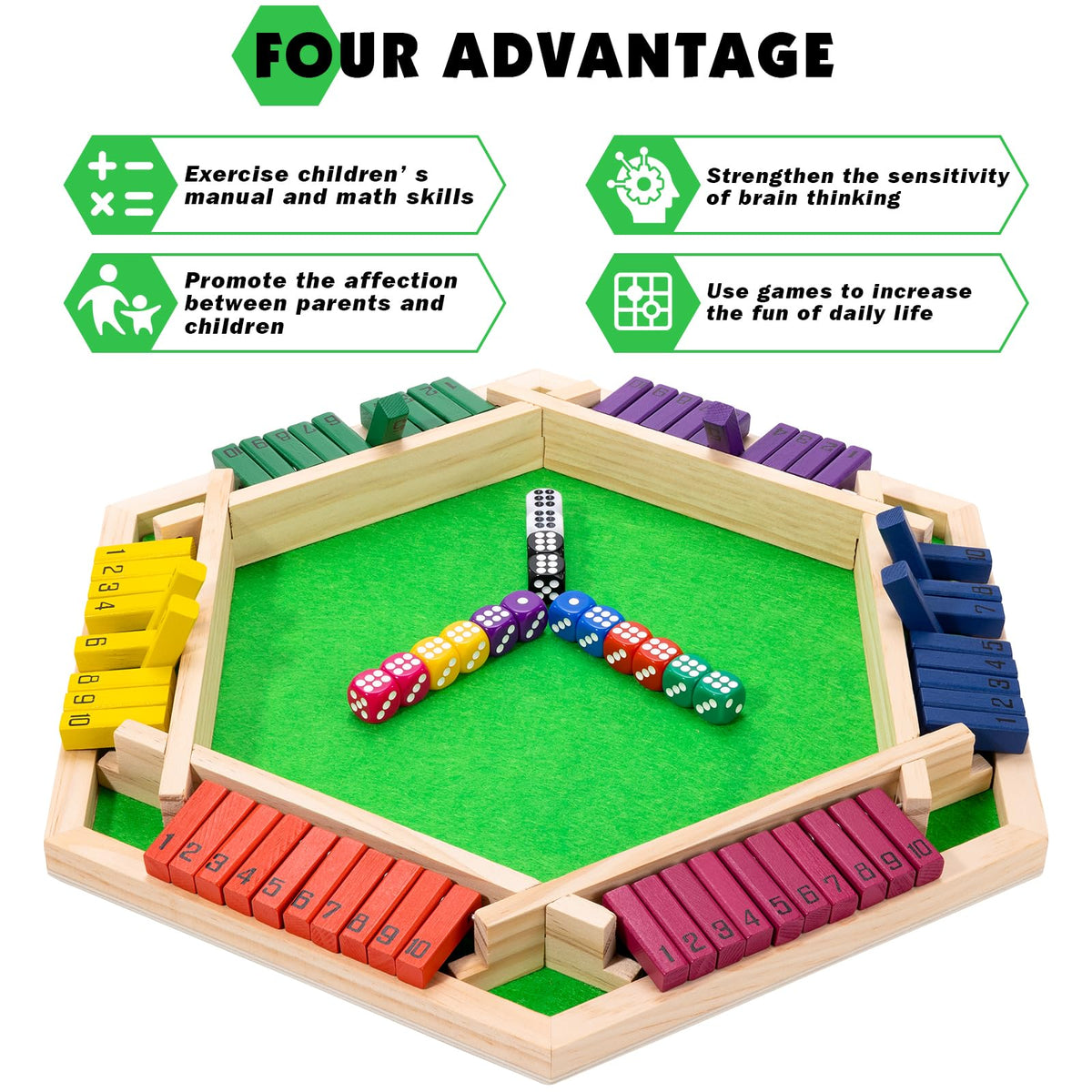 MNYUN Shut The Box 16 colorful dice ready for quick rounds and fun moments.