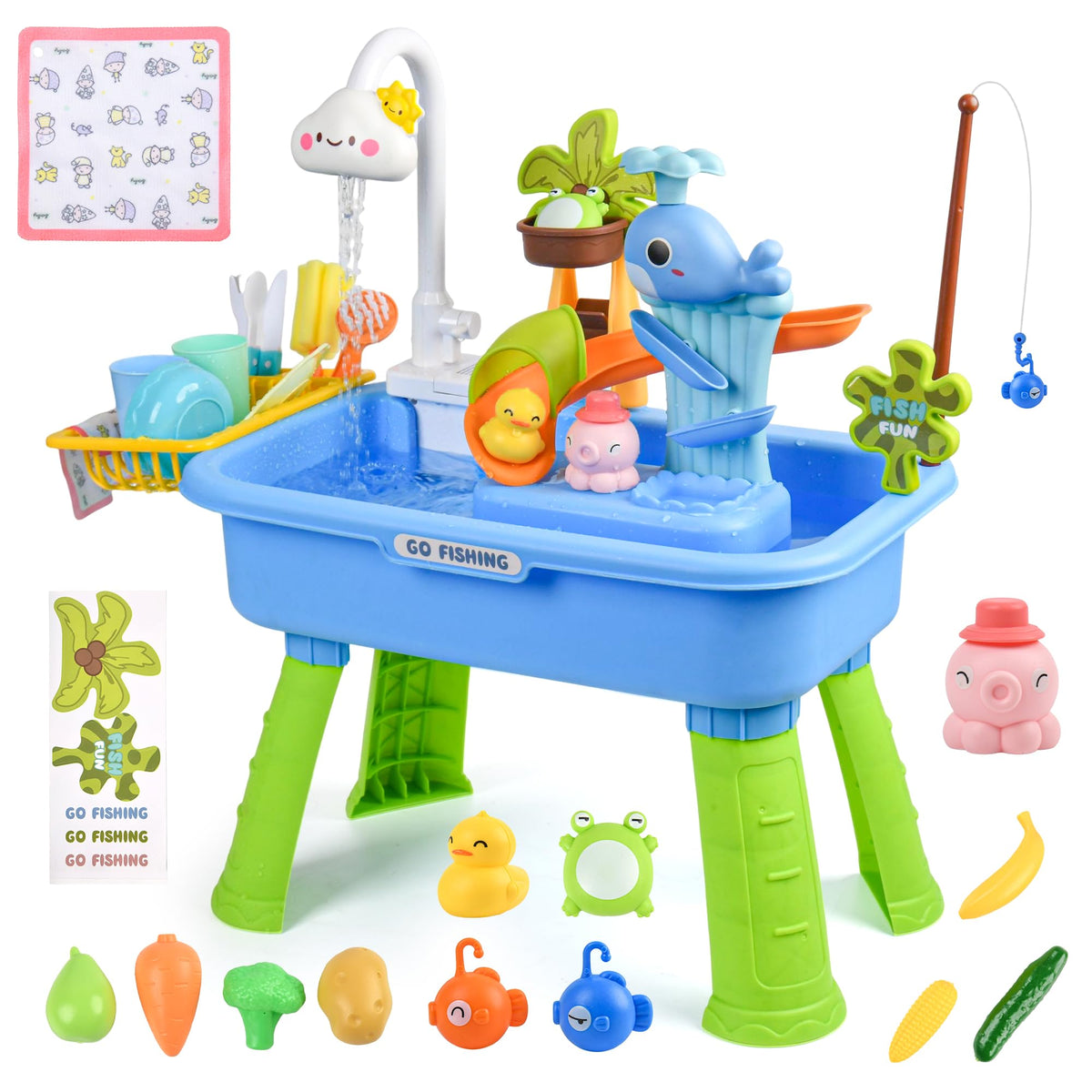 Mobelixy water table with electric pump for interactive water flow during play.