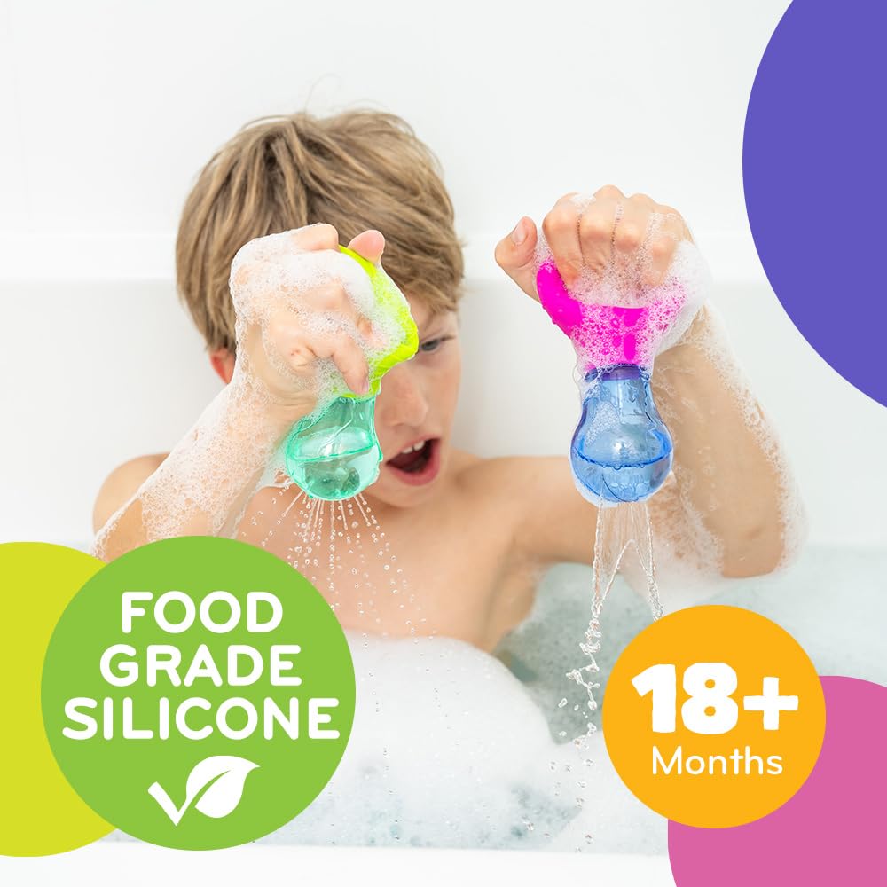 MÖBI Skwooshlz bath bulbs set lets toddlers squeeze to create water streams