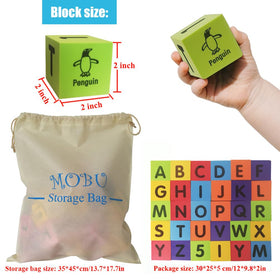 MOBU alphabet blocks showing letters to support early literacy during play.