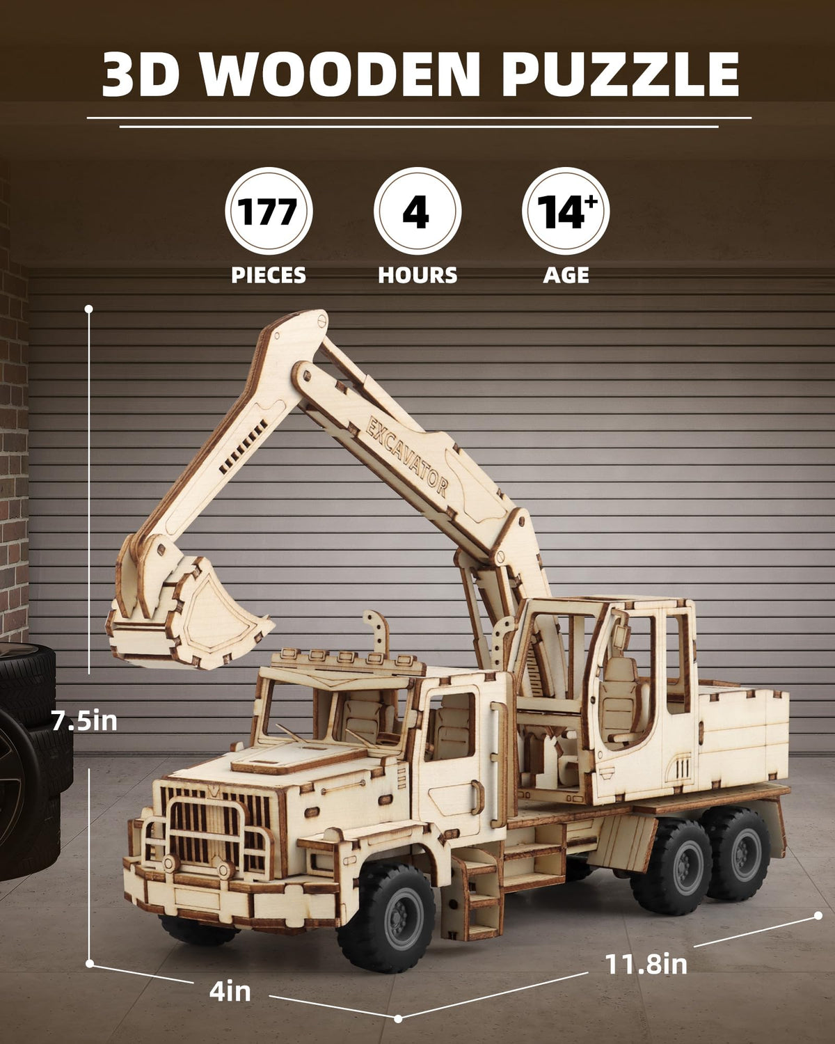 MOCBURIKU Excavator wooden model kit ready for assembly