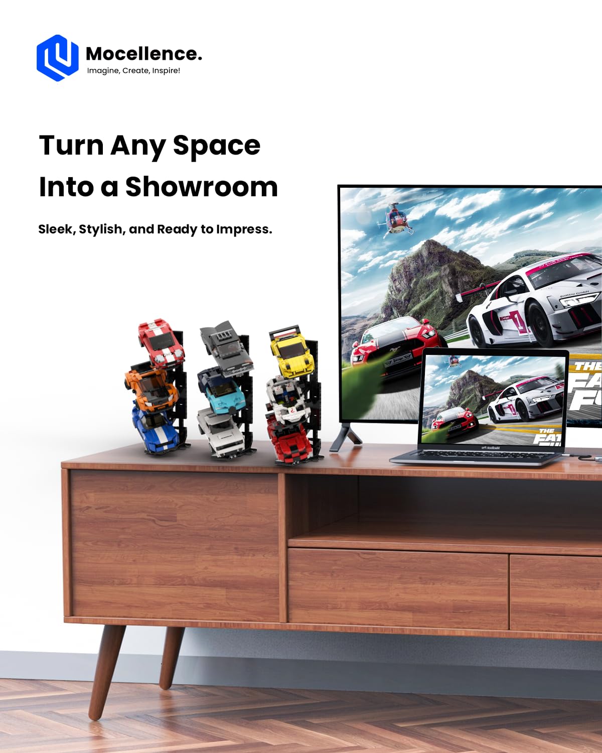 Mocellence 3-layer display stand side view highlights sturdy construction.