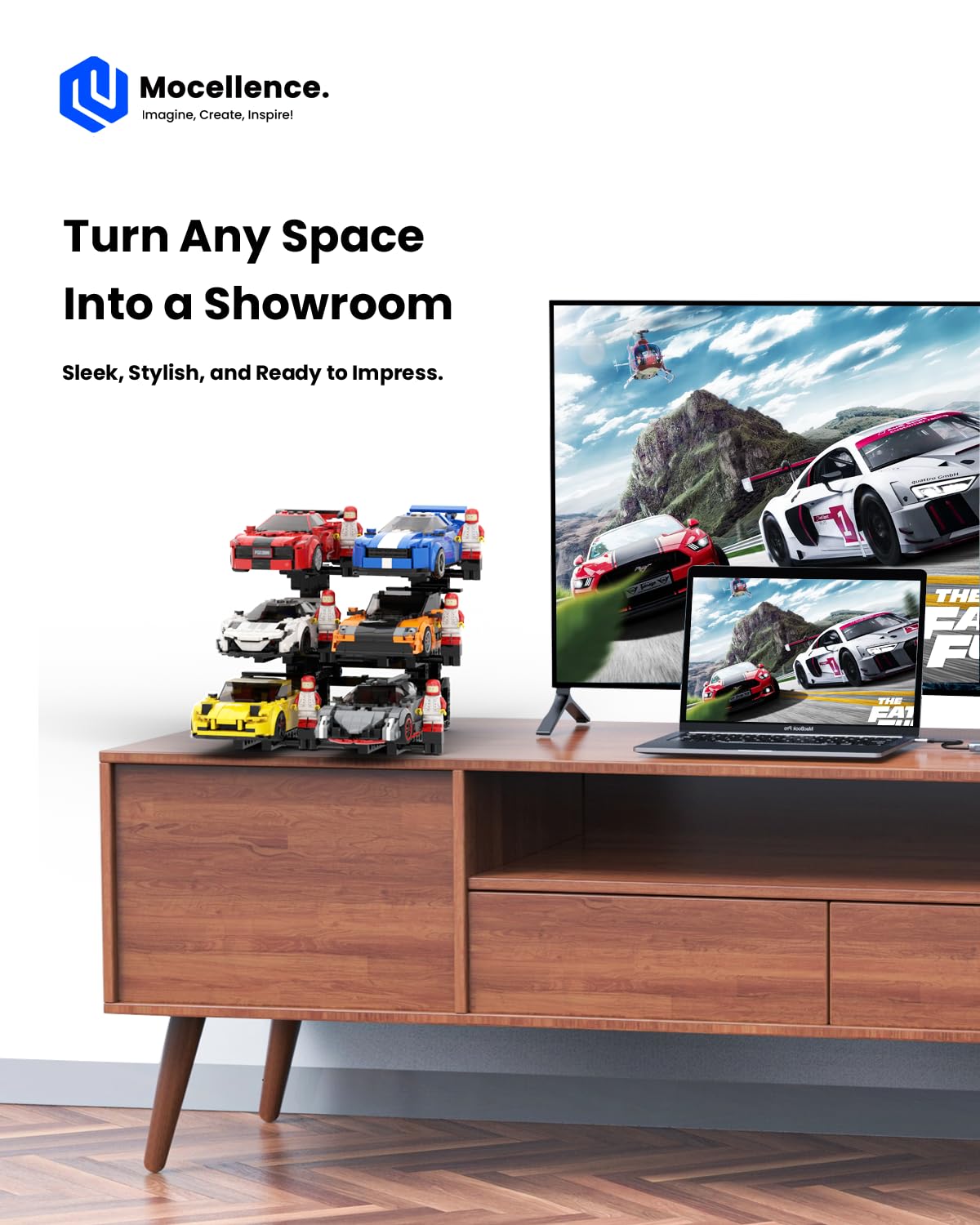 Mocellence 3-layer stand creates a dynamic, elevated display for favorite builds.