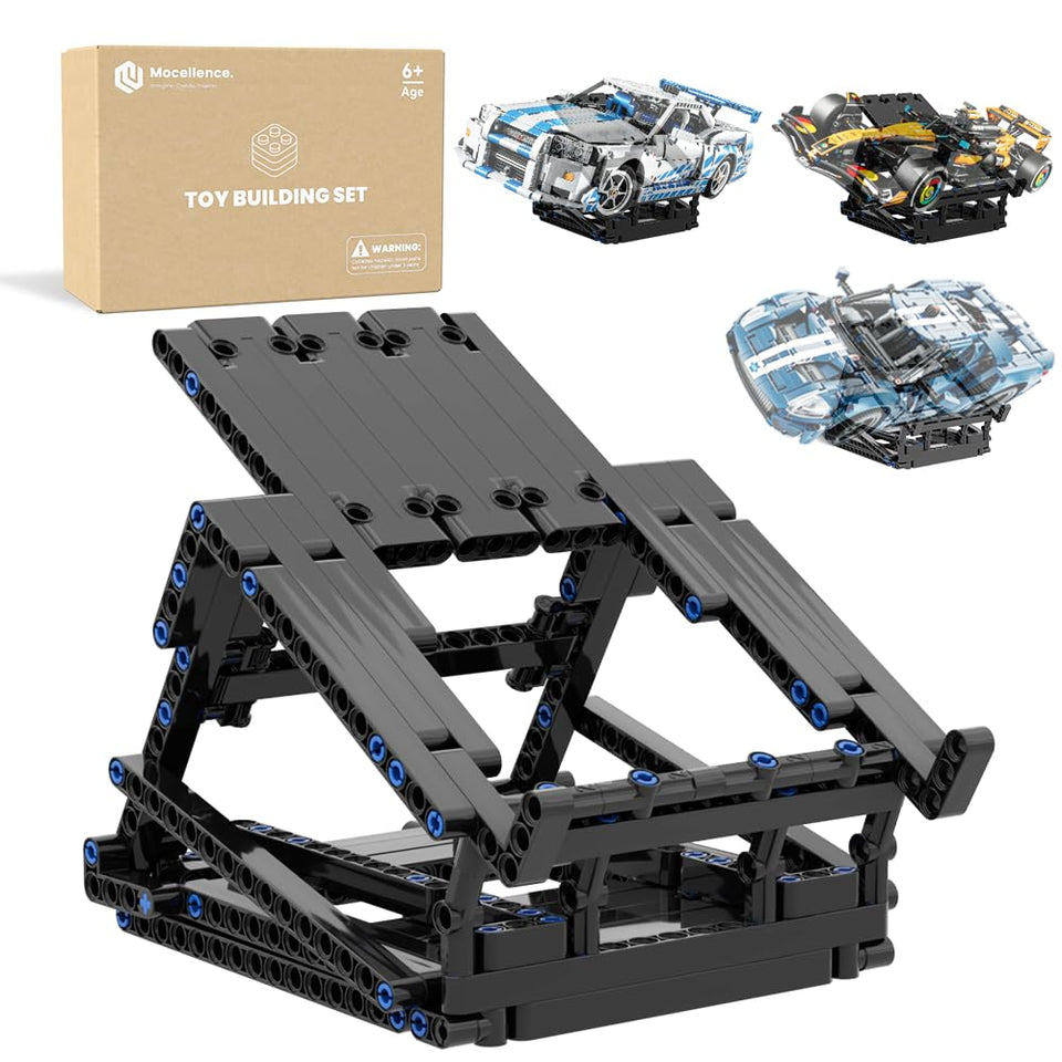 Mocellence display stand supports Lego Technic at 1:8–1:12 scale with stylish tilt.