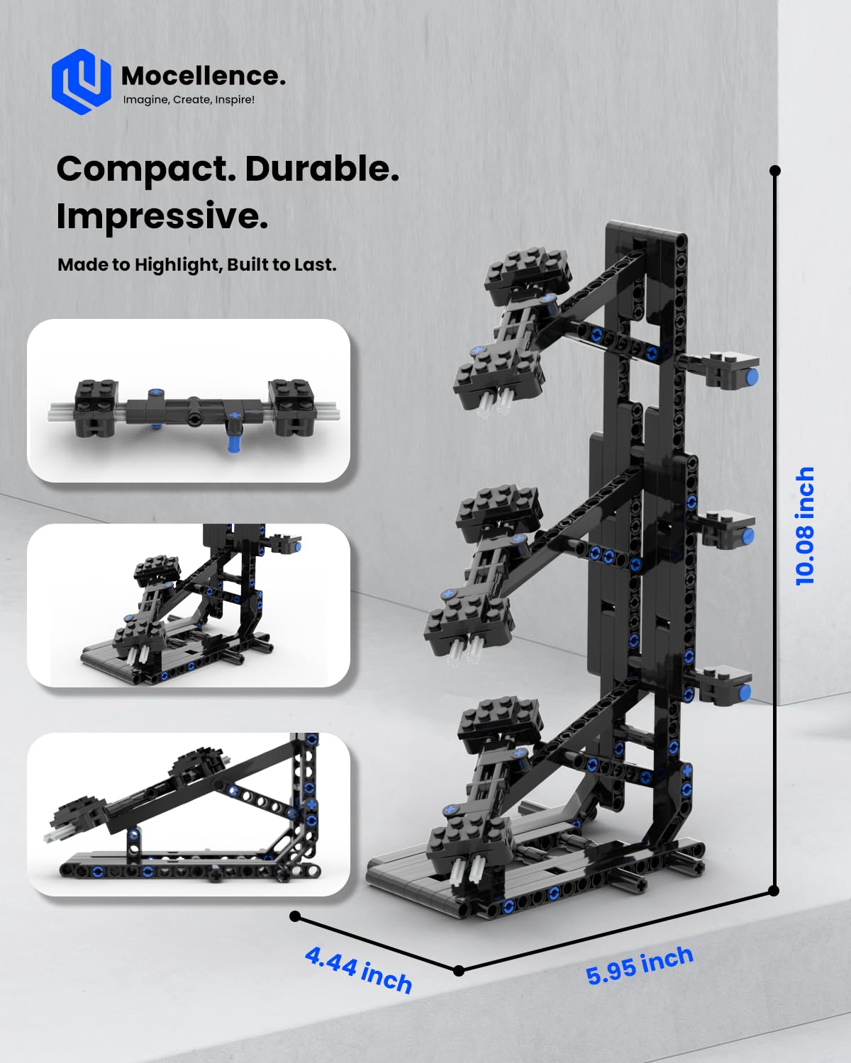 Mocellence display stand saves space while showcasing multiple models.