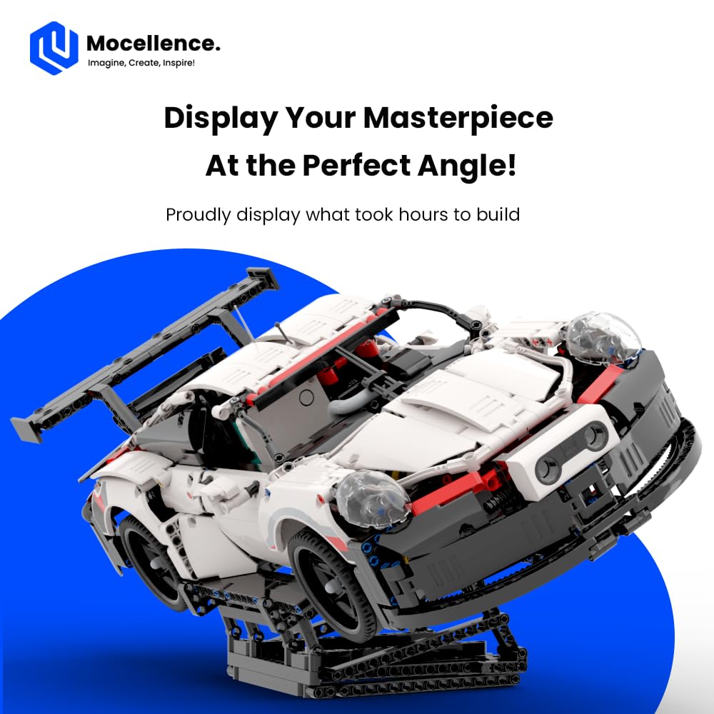 Mocellence display stand shown during quick assembly for Lego Technic sets.
