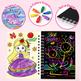Mocoosy black scratch art paper surface reveals rainbow hues with a gentle scrape.