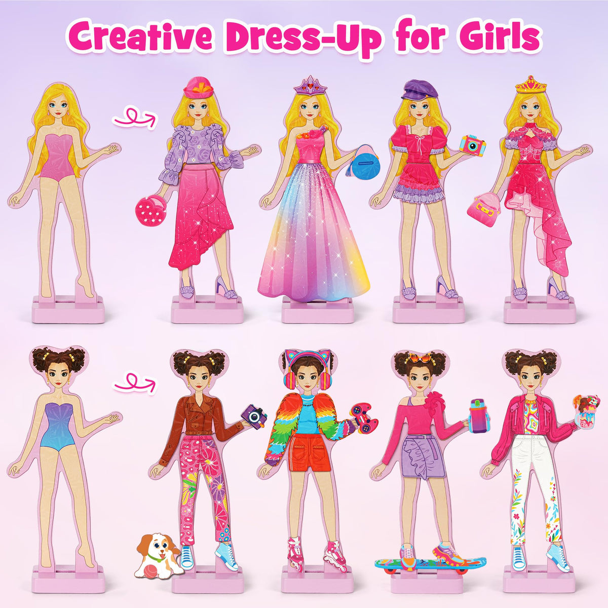 Mocoosy display stands showcase outfits and spark dress-up storytelling