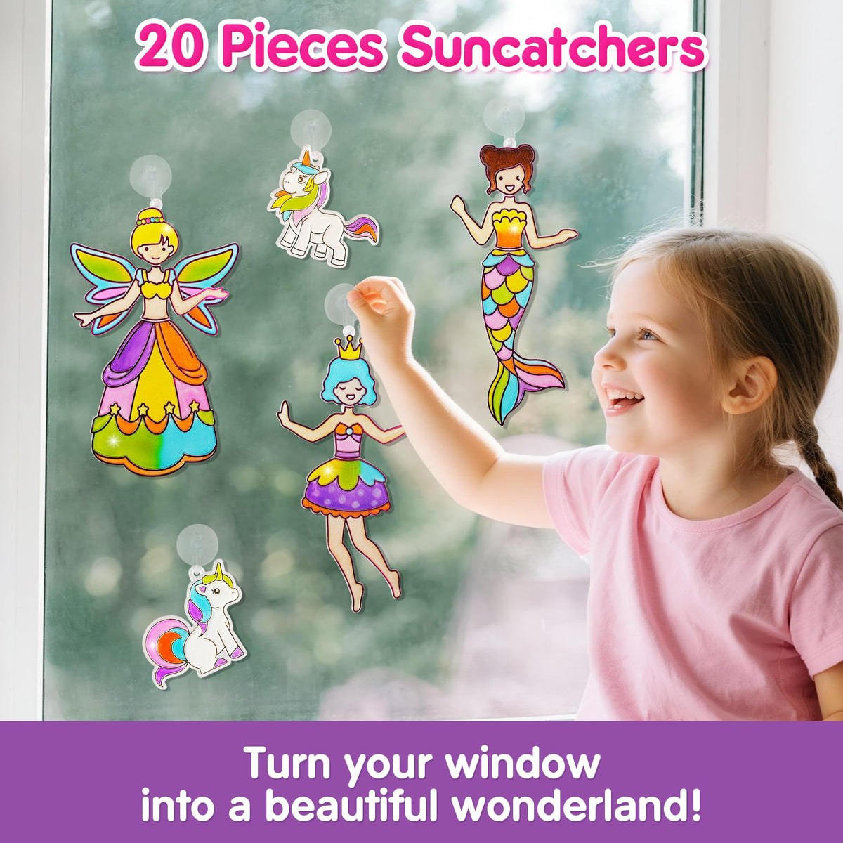 Mocoosy finished window art glows and shines when sunlight hits the artwork.