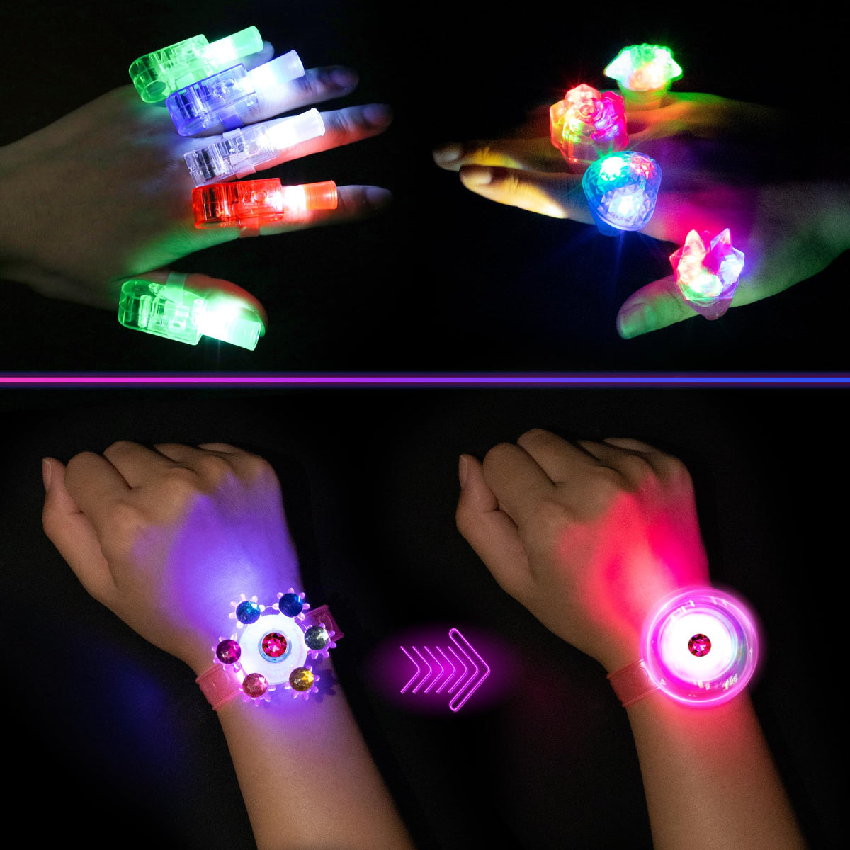 Mocoosy glow rings brighten the wrist with colorful LEDs.