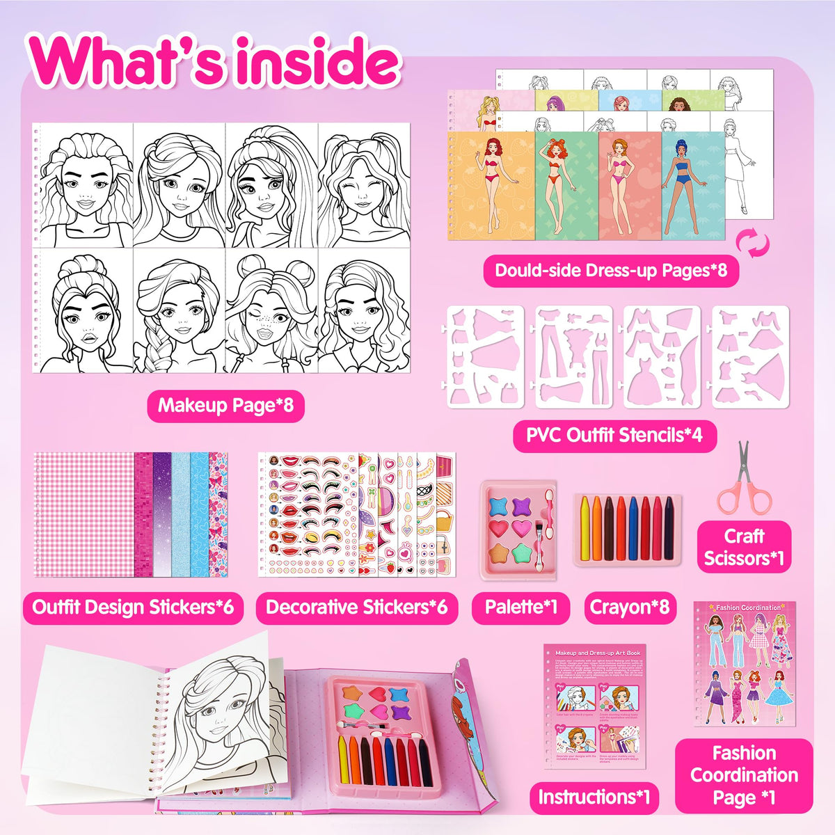Interior pages of Mocoosy kit for coloring and dress-up play