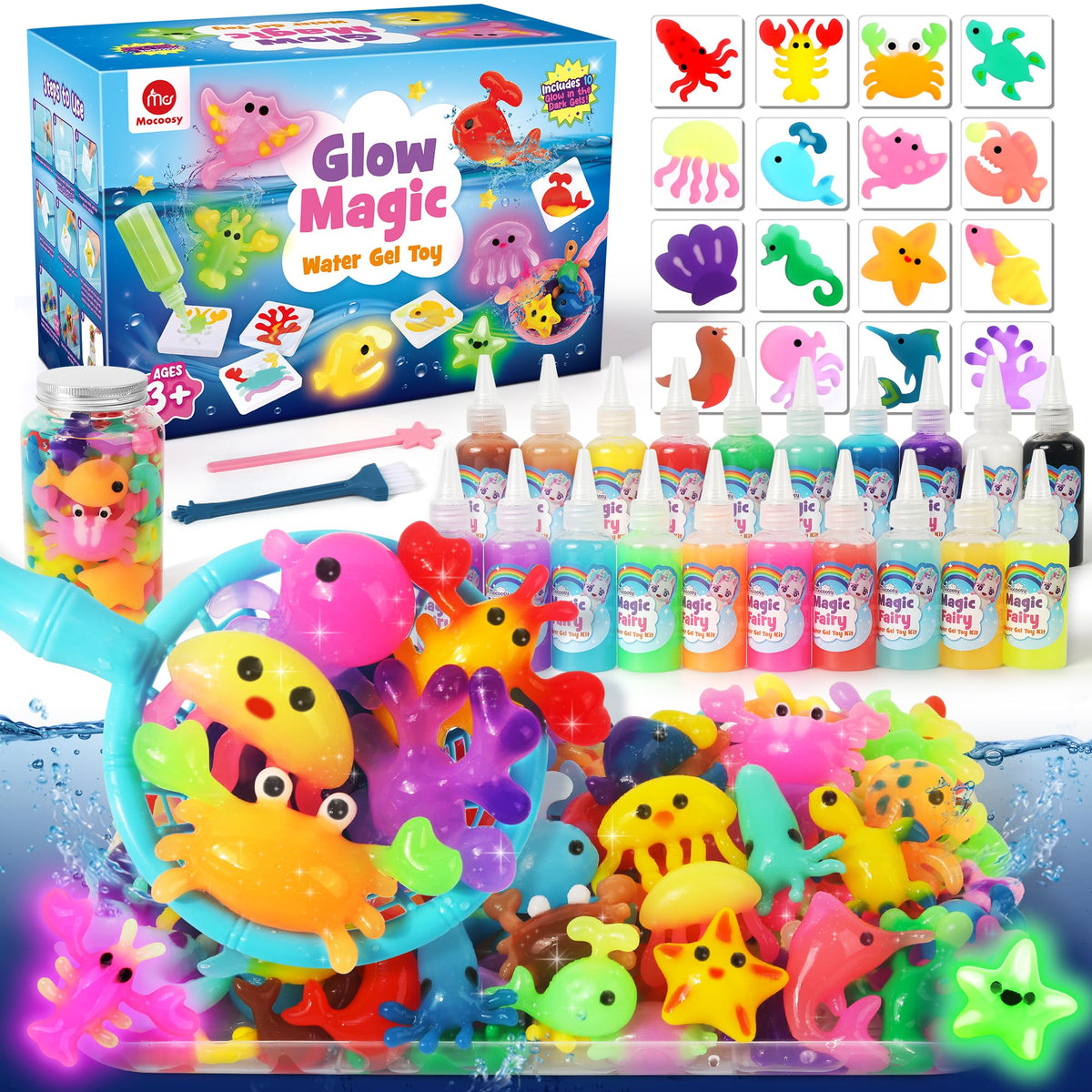 Mocoosy Water Elf Kit glow bottle display for nighttime play