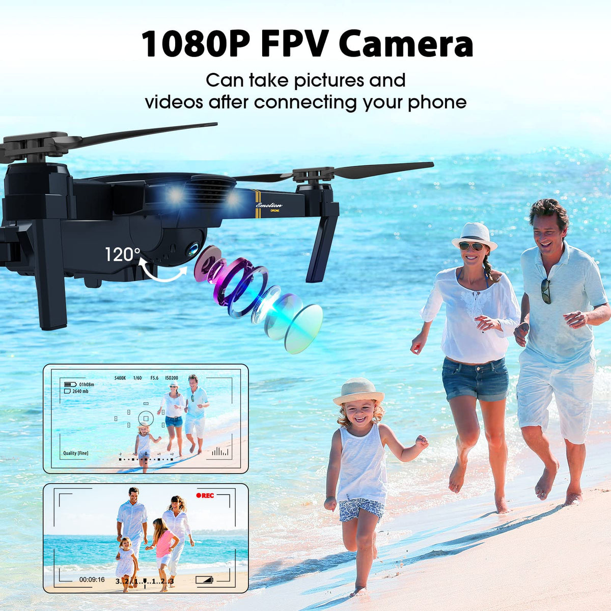 MOCVOO drone with Wi-Fi FPV streams live view to your phone.