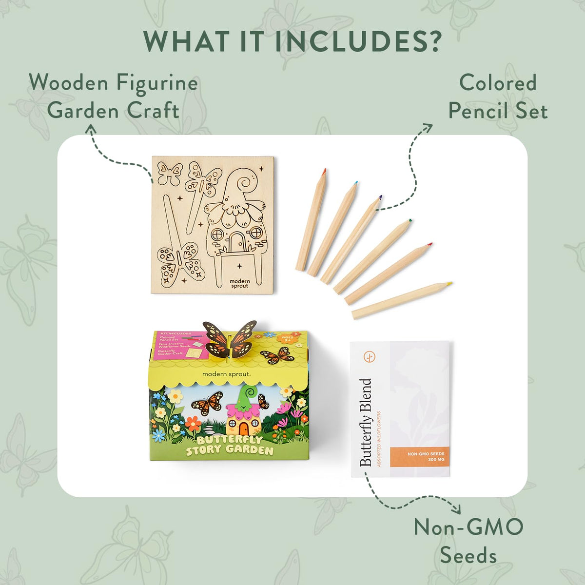 Modern Sprout Magical Minds coloring pencils for decorating the wooden garden figures.