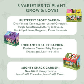 Mighty Snack Garden seeds with tomato, cucumber, carrot for healthy snacking.