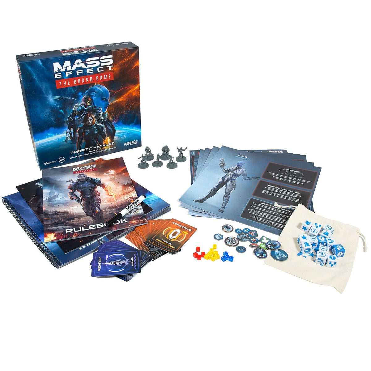 Modiphius Mass Effect Priority Hagalaz components laid out for strategic setup and gameplay