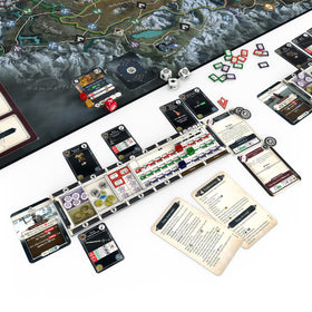 Modiphius Skyrim Adventure Game components spread for clear setup and quick play