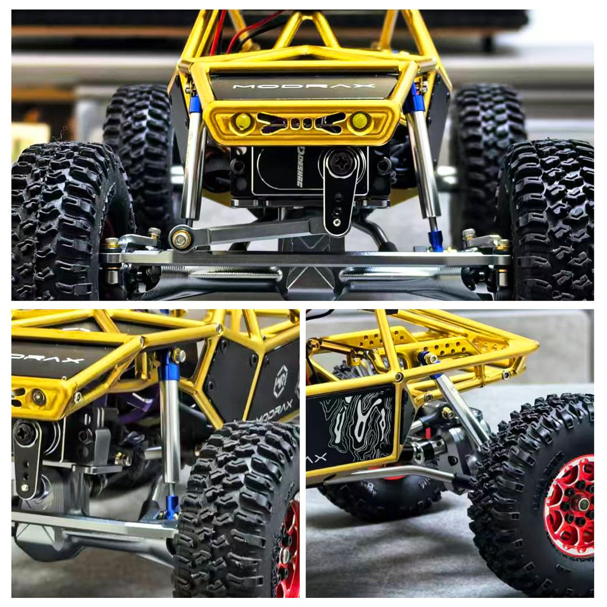 ModRax wide-angle ball head reduces interference during flex on RC crawler