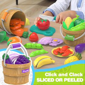 MOEAWS 59-piece fruits and vegetables set in bold colors for engaging play