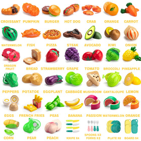 MOEAWS 115-piece play food collection ready for classroom learning and home kitchen pretend.
