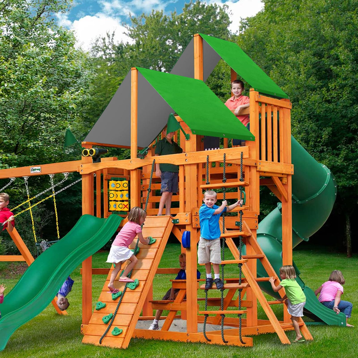 MOFEEZ tarp on play set provides shade and color enhancement.