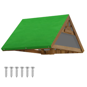 MOFEEZ swing-set tarp 52x90 green on roof providing shade for outdoor play.