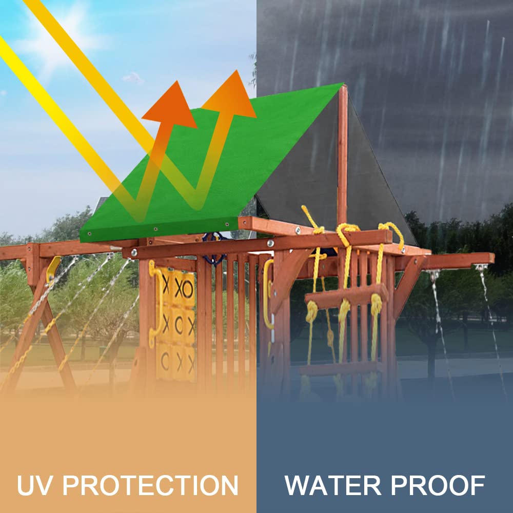 MOFEEZ tarp installed on wooden play set showing secure stud attachment.