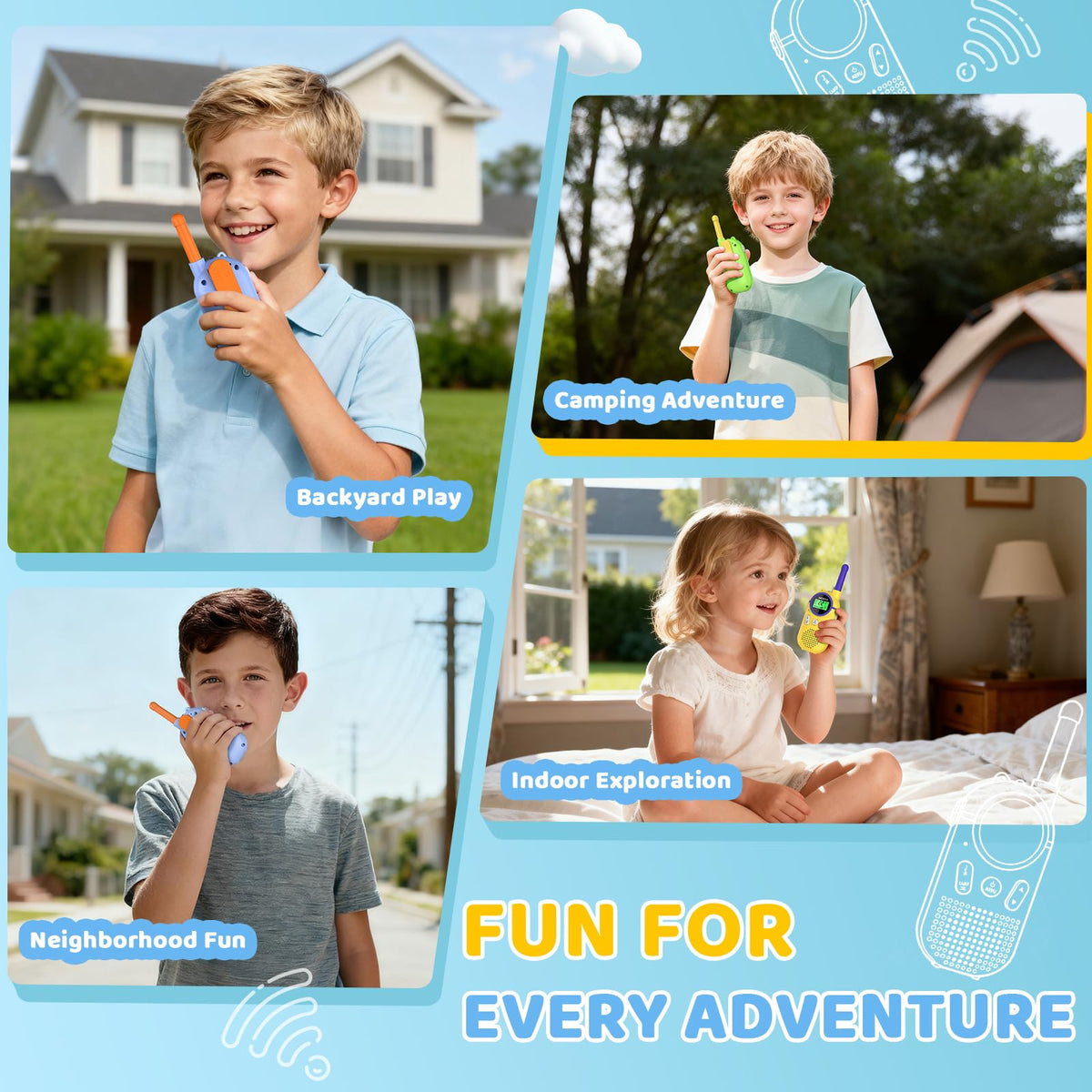 MOICO walkie talkies feature safe, rounded corners for durability and safety.
