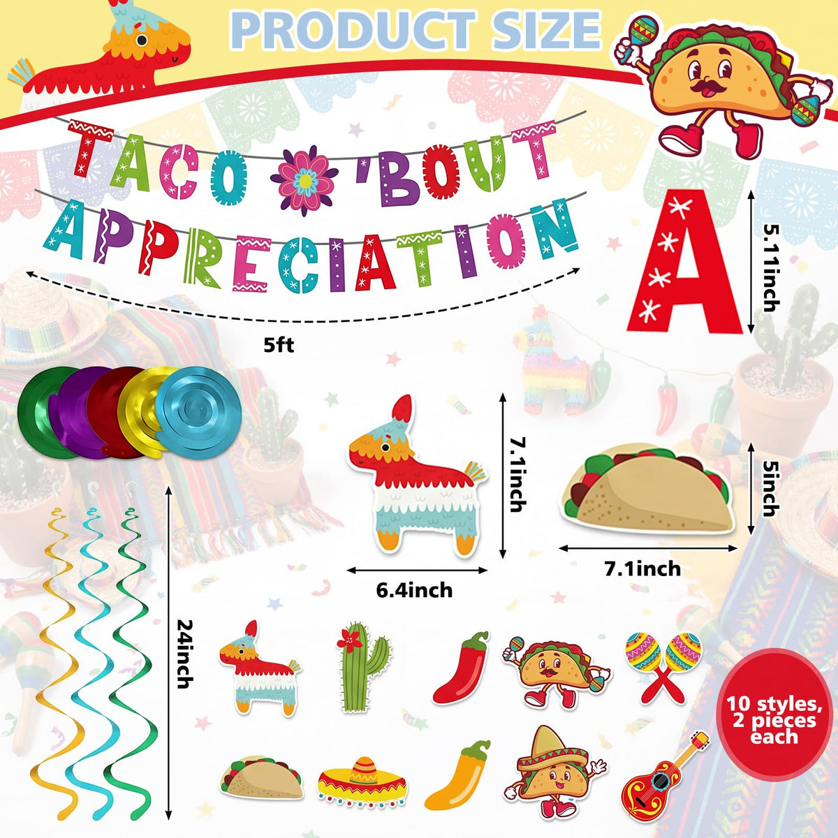 Moinchore Taco Bout banner design closeup shows colorful Mexican motif