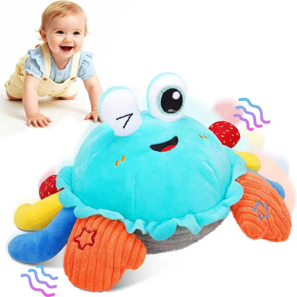 MOISTAR crawling crab toy dancing during tummy time to boost mobility.