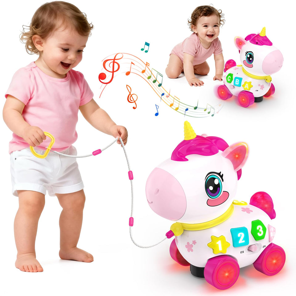 MOISTAR unicorn crawling toy promotes crawling and exploration for babies