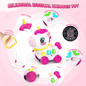 MOISTAR unicorn pull cord toy supports walking practice and control