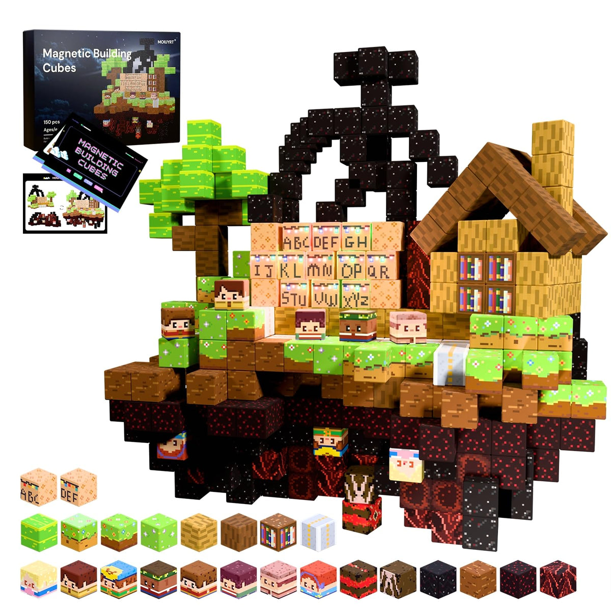 Moiuyrt magnetic blocks 150pcs arranged for creative construction and STEM exploration.