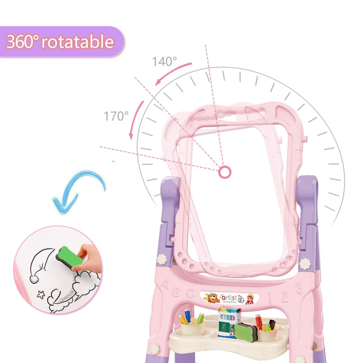 Mojitodon Art Easel pink watercolor-capable whiteboard for light painting on the go