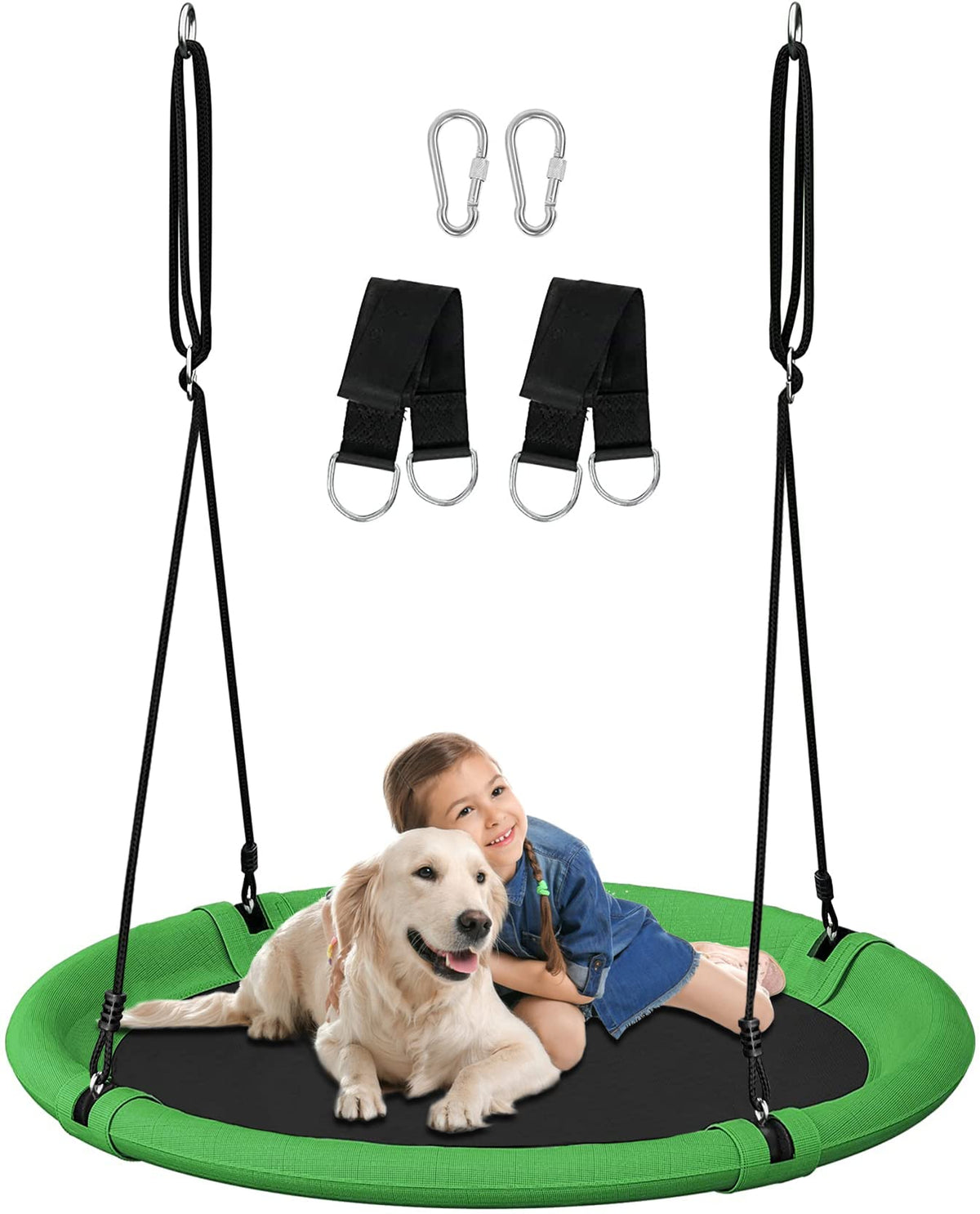 Mokeyder saucer swing 40-inch seat invites multiple kids to swing together.