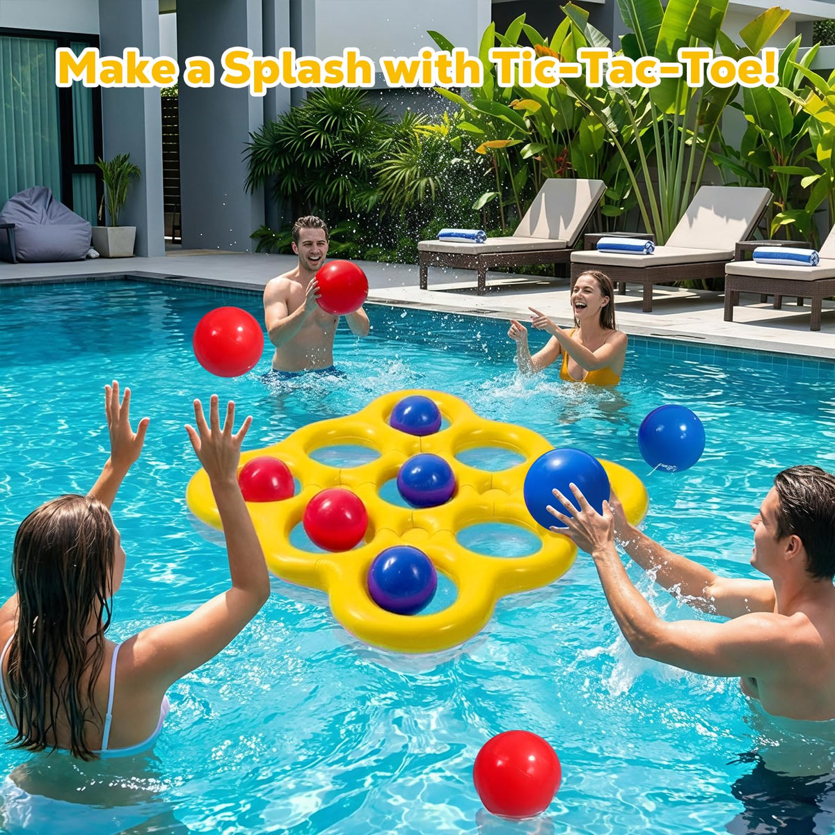 Beach day with MoKo Tic-Tac-Toe float for social pool games