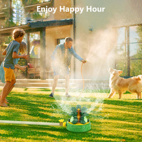 MoKo Dinosaur Sprinkler with kids playing under a refreshing spray