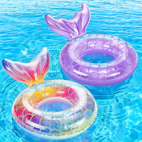 MoKo inflatable swimming ring with rainbow silver scales and purple for high visibility in water
