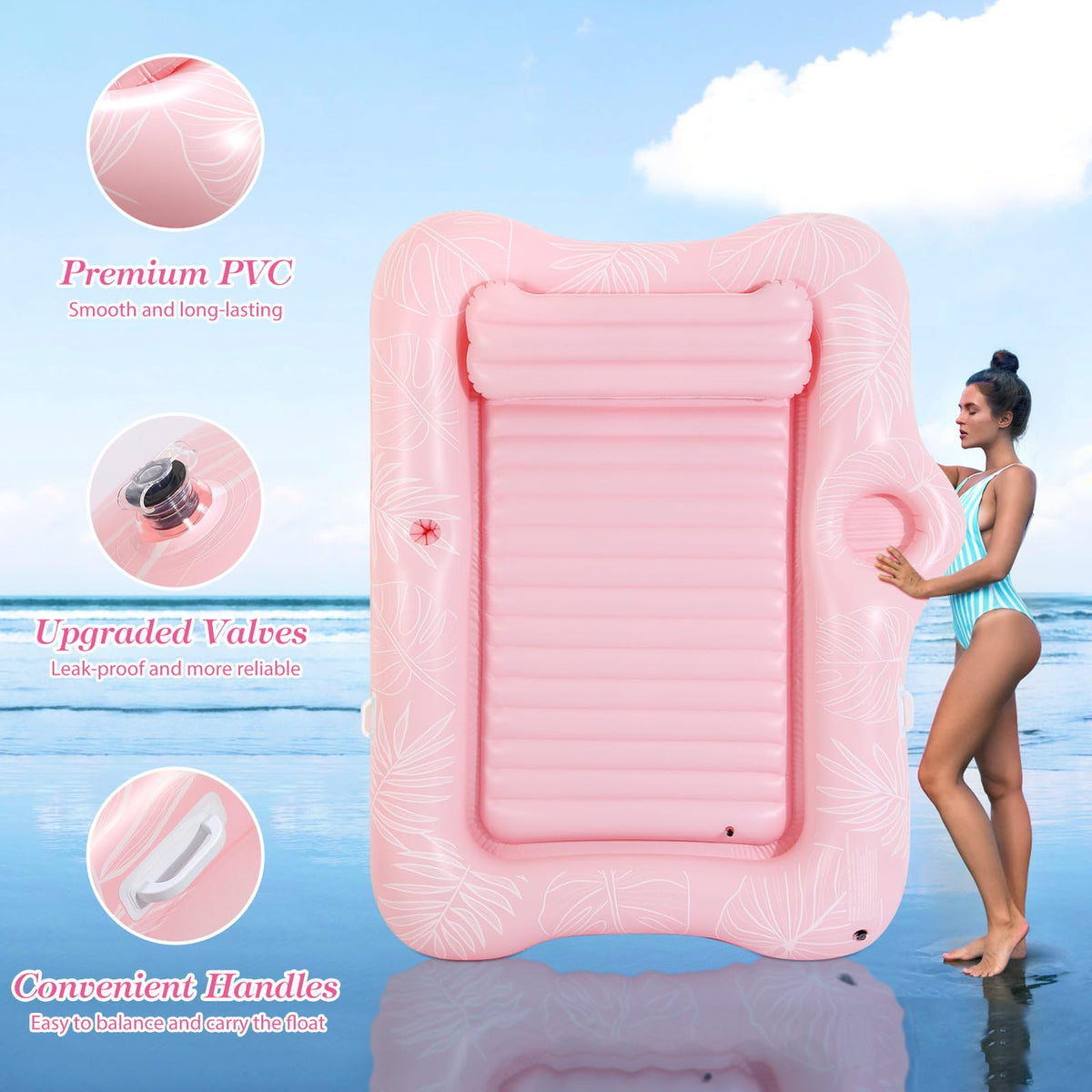 MoKo pool float features sturdy handles to stay balanced and portable after use.