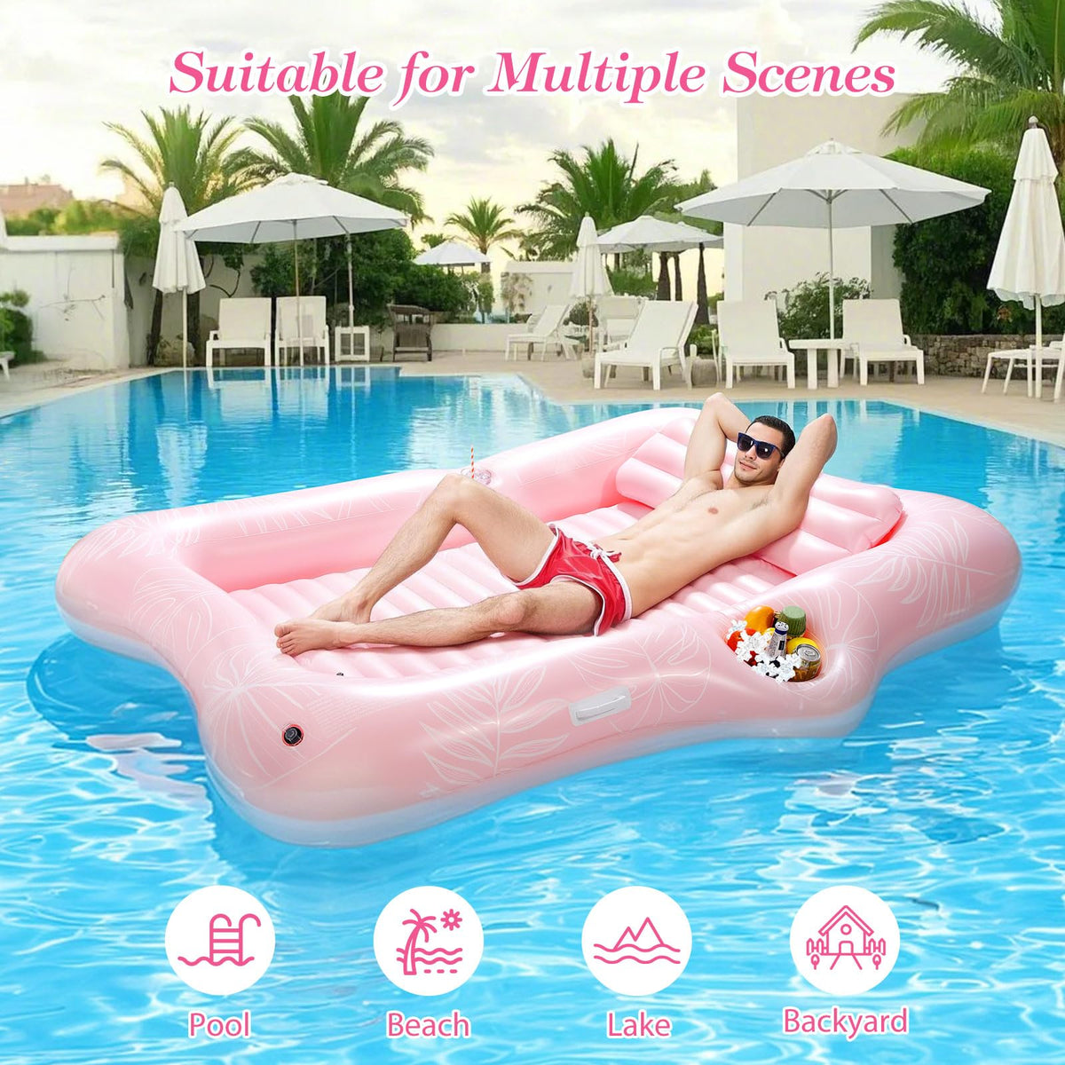 MoKo inflatable lounger for beach, pool party, backyard hosting and more.
